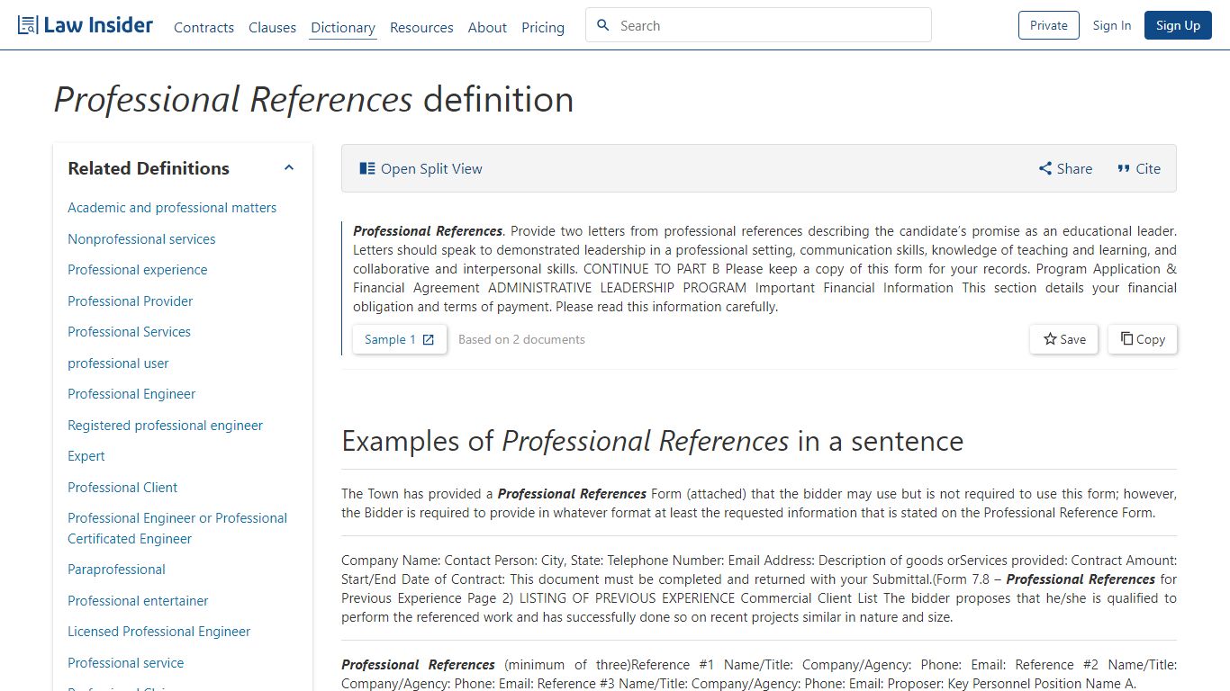 Professional References Definition | Law Insider